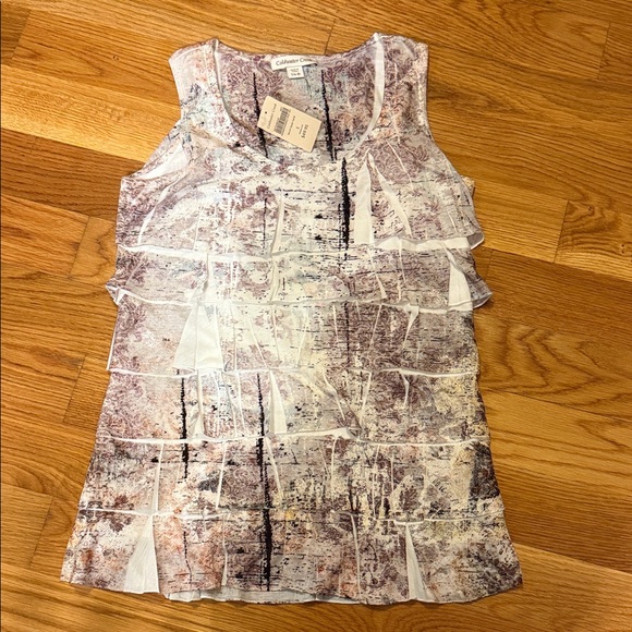 Coldwater Creek Artistic Tank Top - White and Brown - Picture 1 of 8